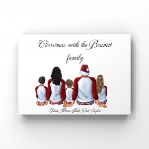 A4 unframed personalised Christmas family in pyjamas print