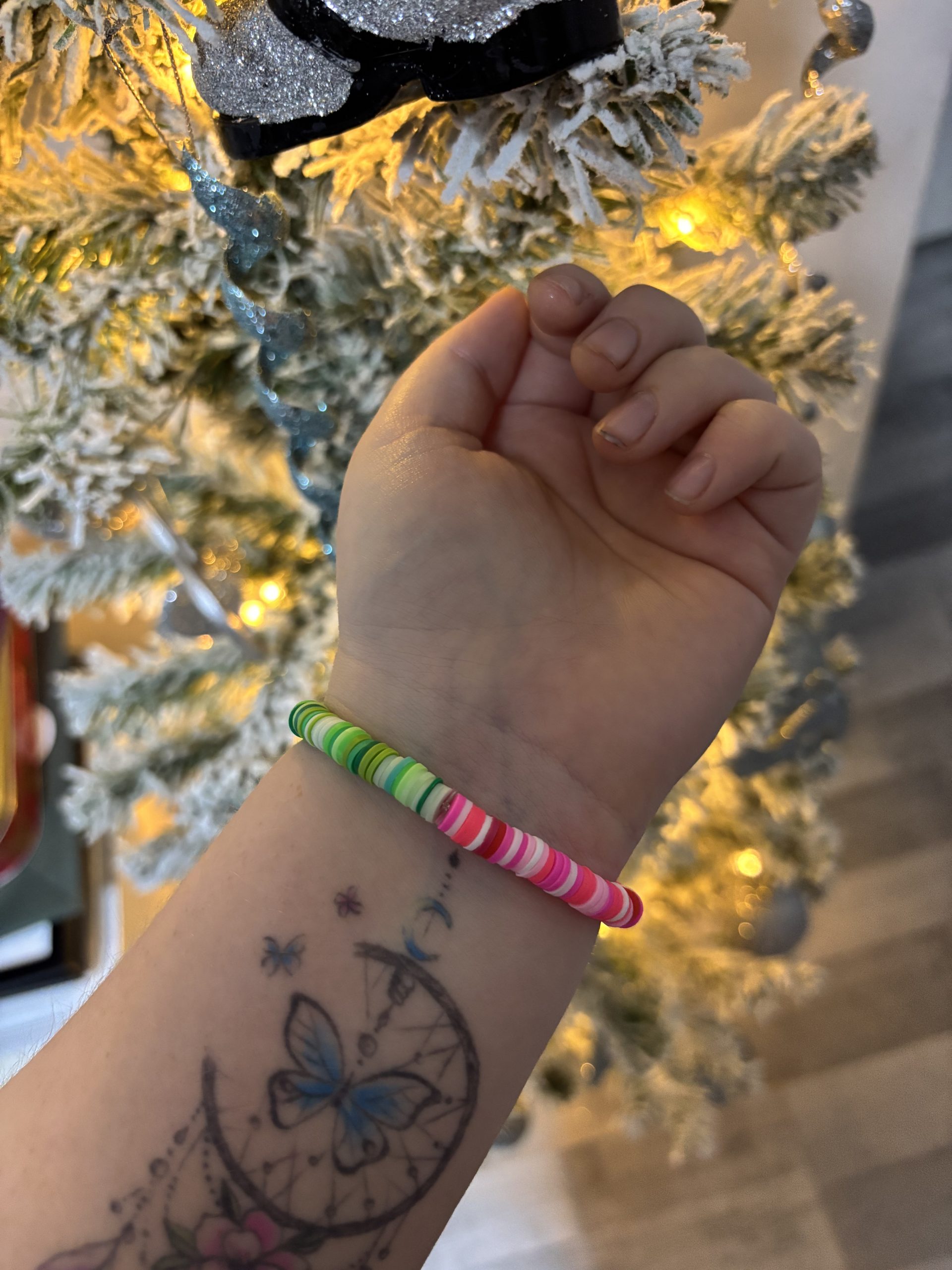 Wicked 2 - pink & green clay bead bracelet - Image 2